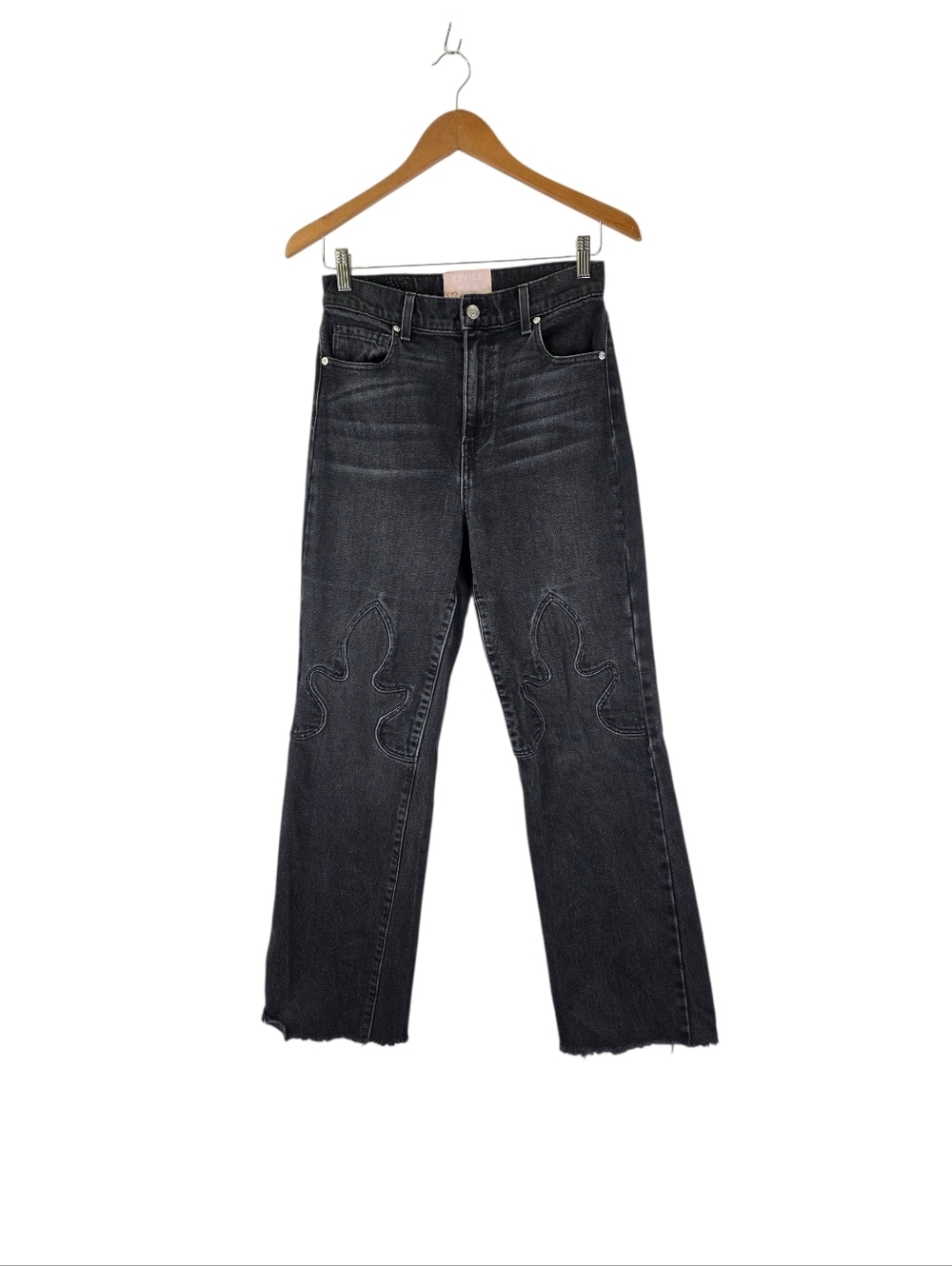 Revice Womens 28 Rocker Hall Of Fame Denim Black Jeans Straight Leg Raw Hem